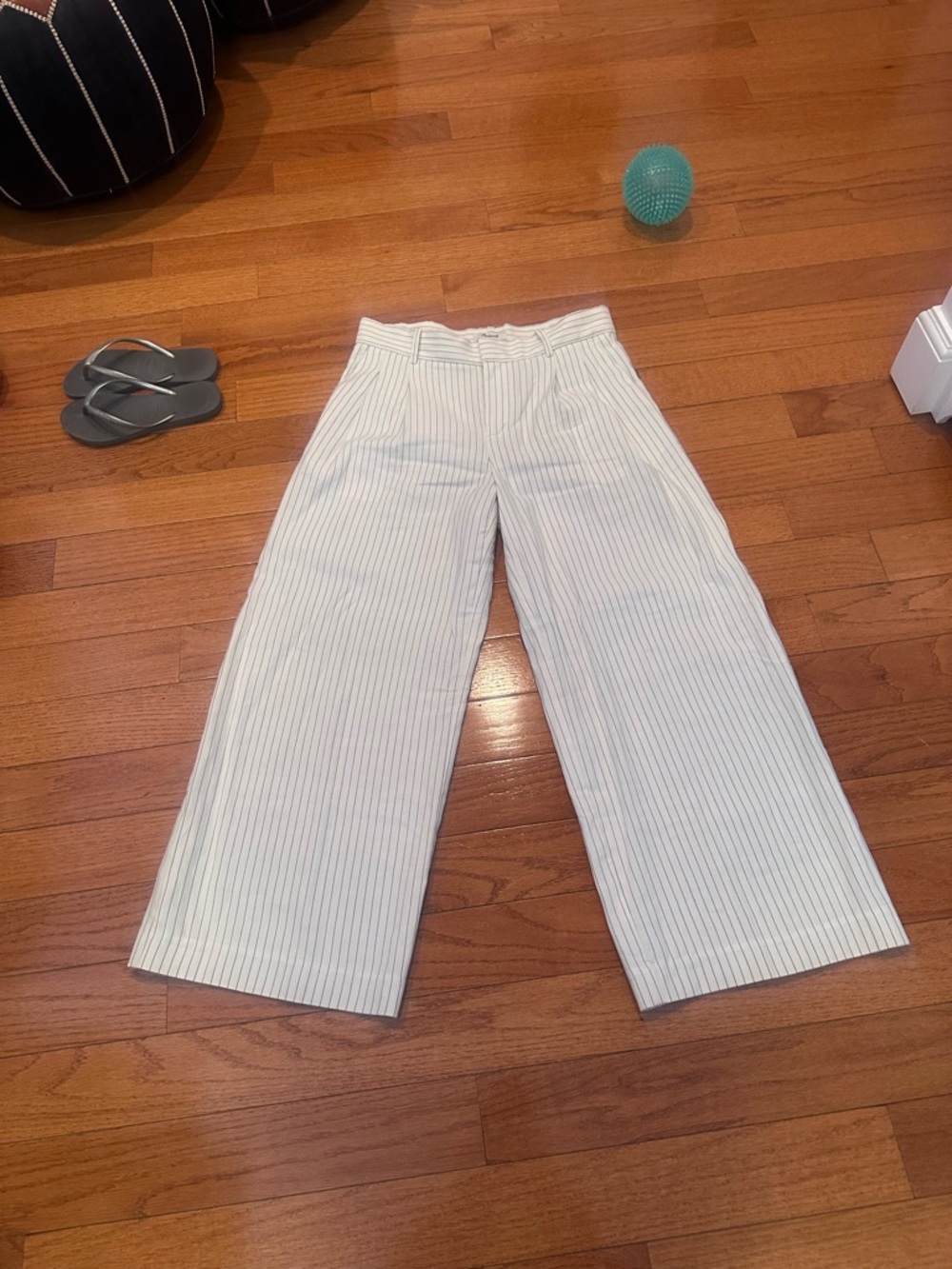 Madewell White Wide-Leg Pants with Thin Pinstripes